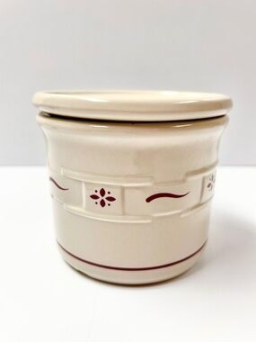 Longaberger Pottery Crock Woven Traditions Red 1 Pint 3.5" Tall With Lid